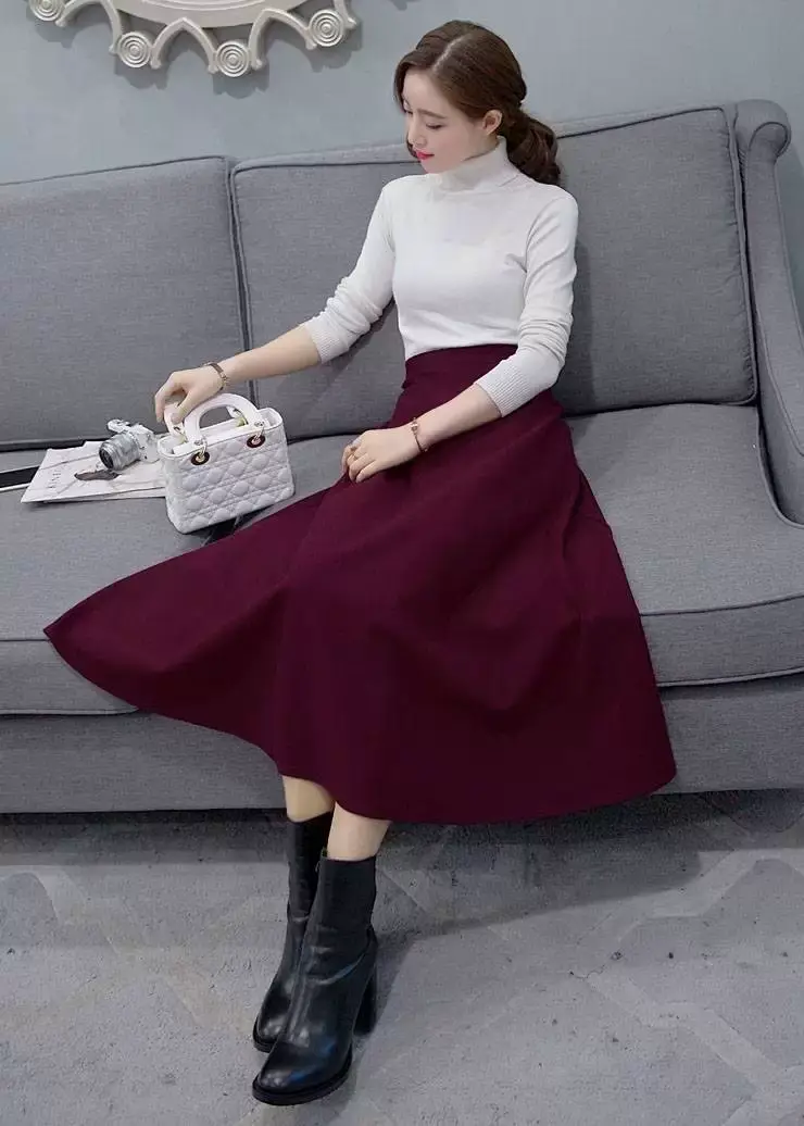 Black Cotton High Waist Slim Skirt Large Swing — feature 7