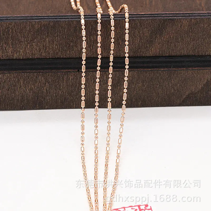 Rose Gold Multi Size Beaded Chain Necklace - Image 3