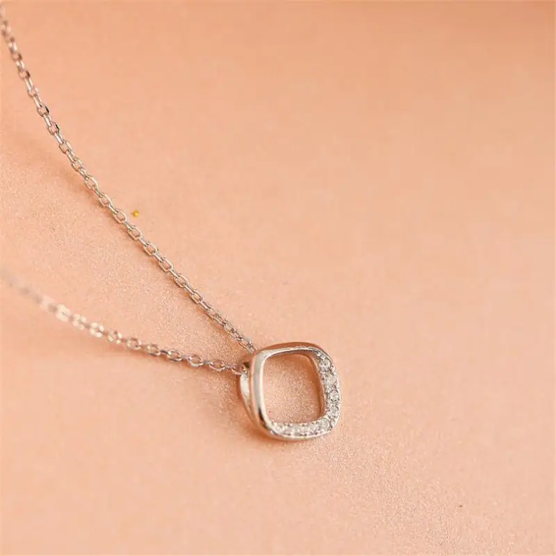 Simple Diamond Necklace for Women Geometric Square Clavicle - Image 2