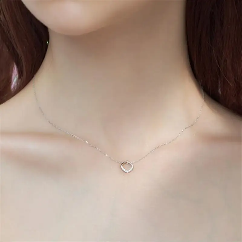 Simple Diamond Necklace for Women Geometric Square Clavicle - Image 3