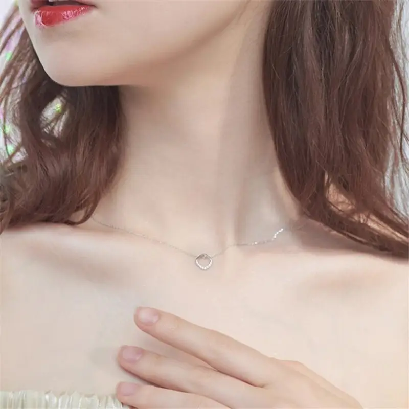 Simple Diamond Necklace for Women Geometric Square Clavicle - Image 5