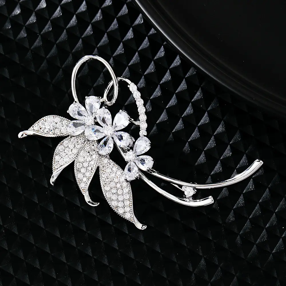 Women's Zircon Floral Brooch Anti-Exposure Silver - Image 3