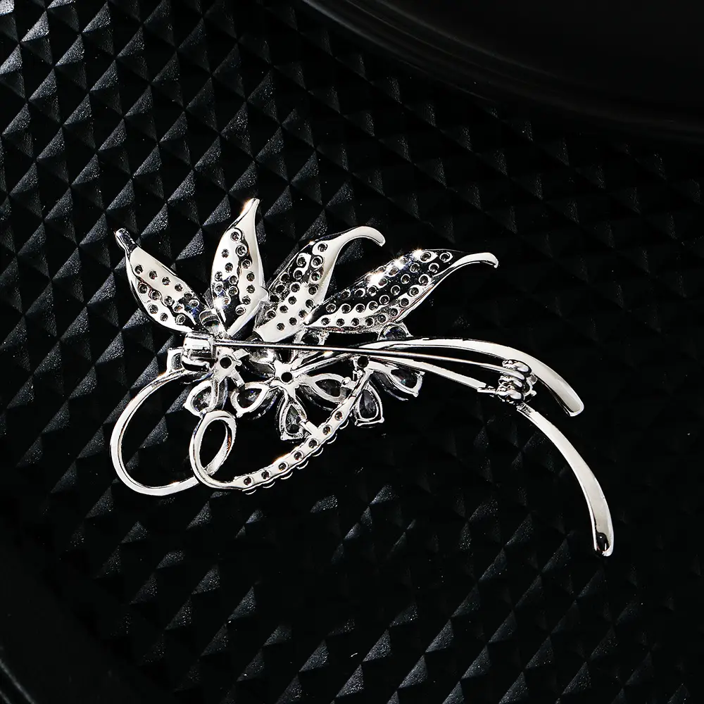 Women's Zircon Floral Brooch Anti-Exposure Silver - Image 5
