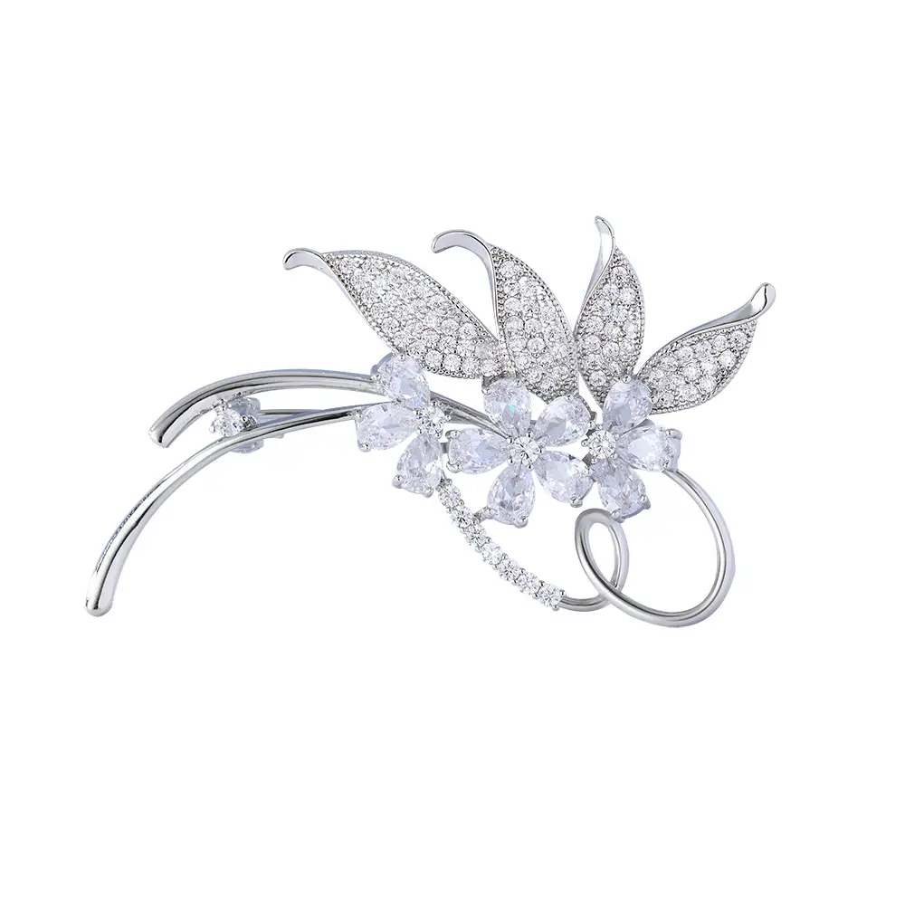 Women's Zircon Floral Brooch Anti-Exposure Silver - Image 6