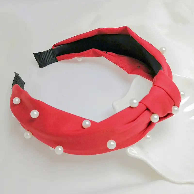 Pink Pearl Knotted Hairband with Wide Bristle - Image 2