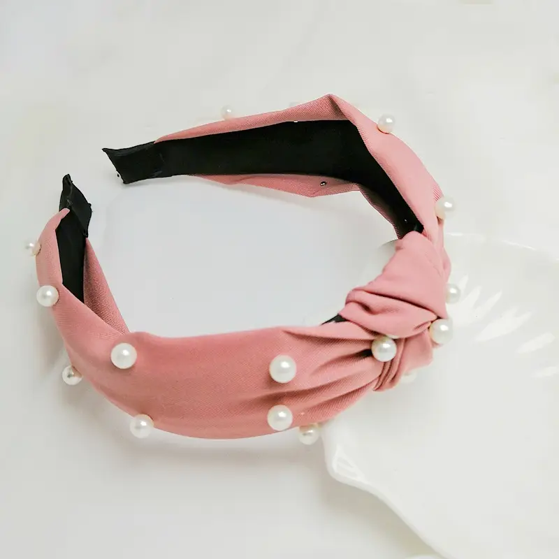 Pink Pearl Knotted Hairband with Wide Bristle - Image 7