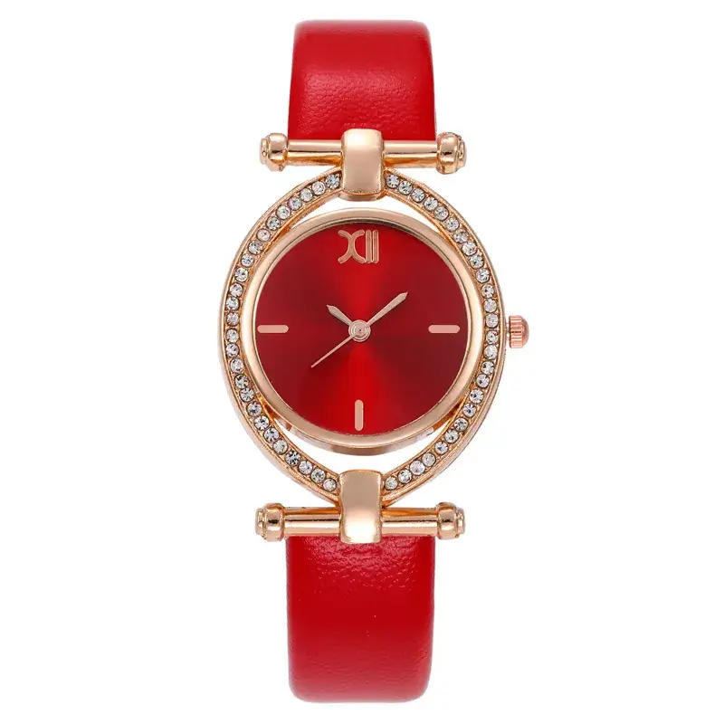 Women's Red Crystal Watch with Gold Plated Band - Image 2