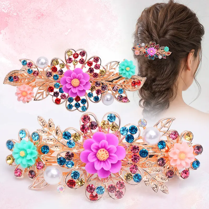 New Arrival Pink Floral Rhinestone Hairpin for Women - Image 28