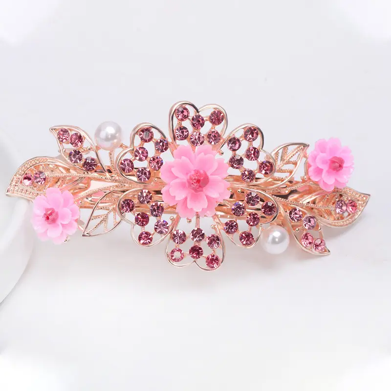 New Arrival Pink Floral Rhinestone Hairpin for Women - Image 14