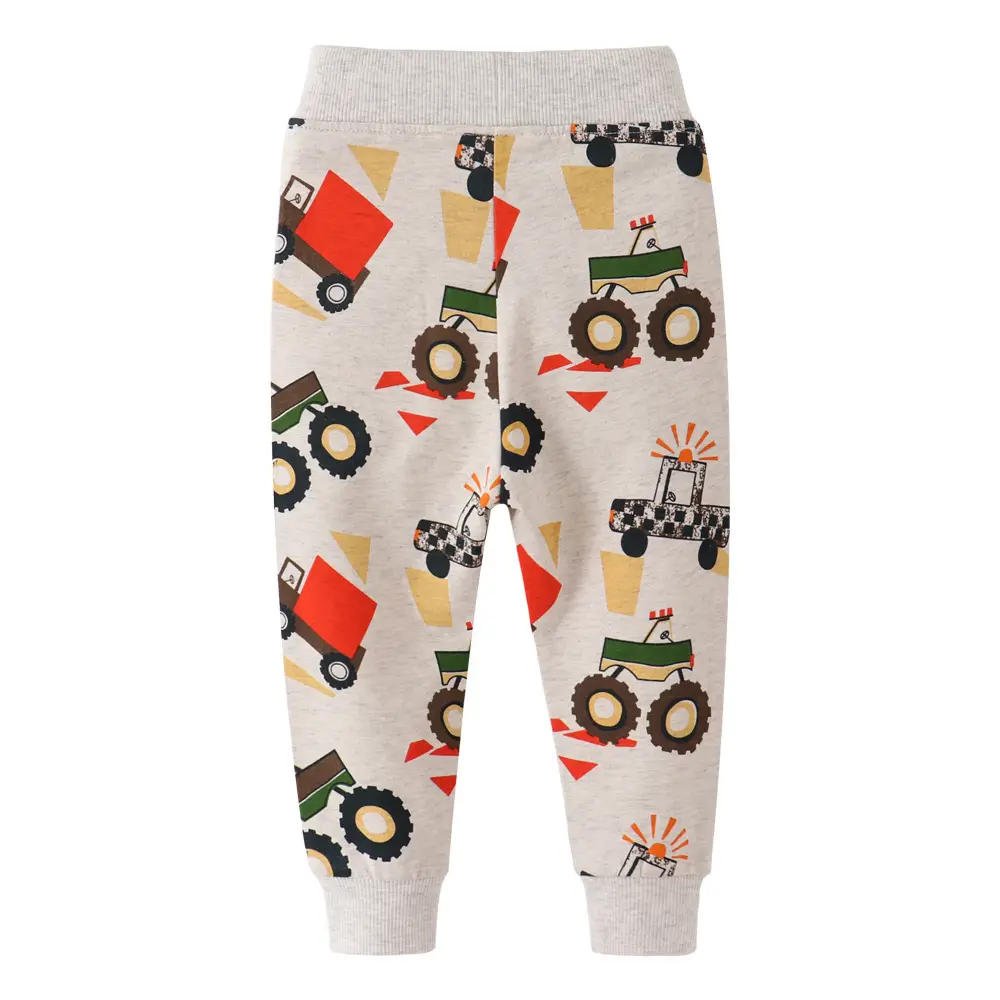 Children Cotton Tractor Sweatpants White Drawstring - Image 2