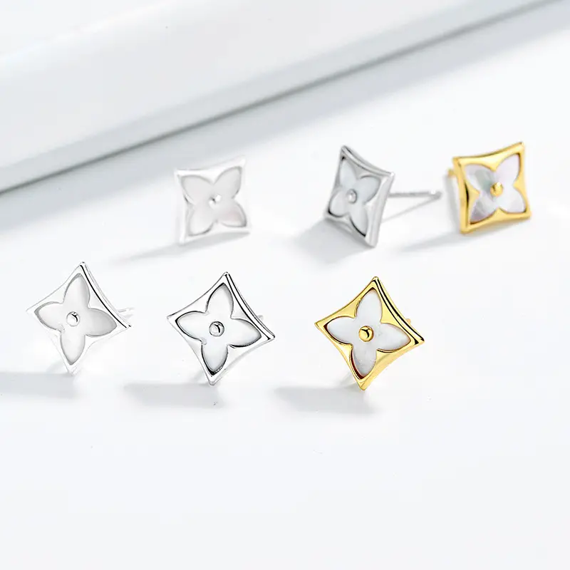White Fritillaria Clover Earrings for Women S925 Sterling Silver - Image 3