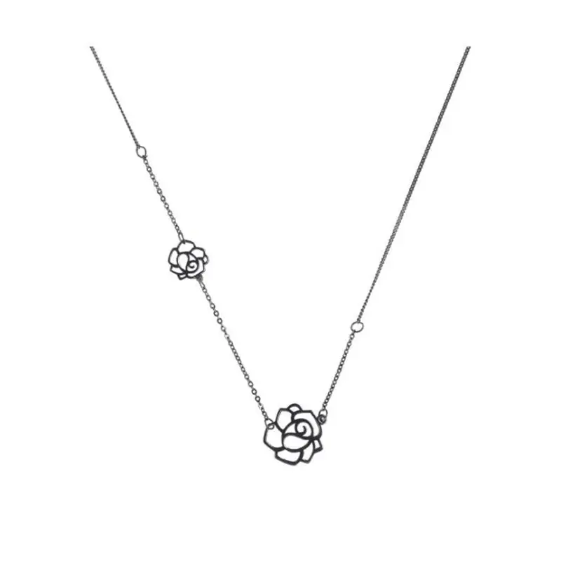 Women Hollow Rose Necklace Silver Black Rose Design - Image 5