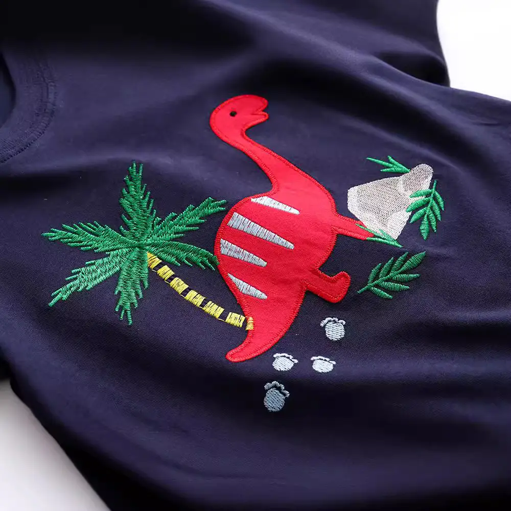 Red Dinosaur Embroidered T-Shirt for Boys Summer Wear