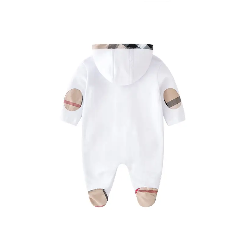 Newborn Baby Hooded Romper White Long Sleeve