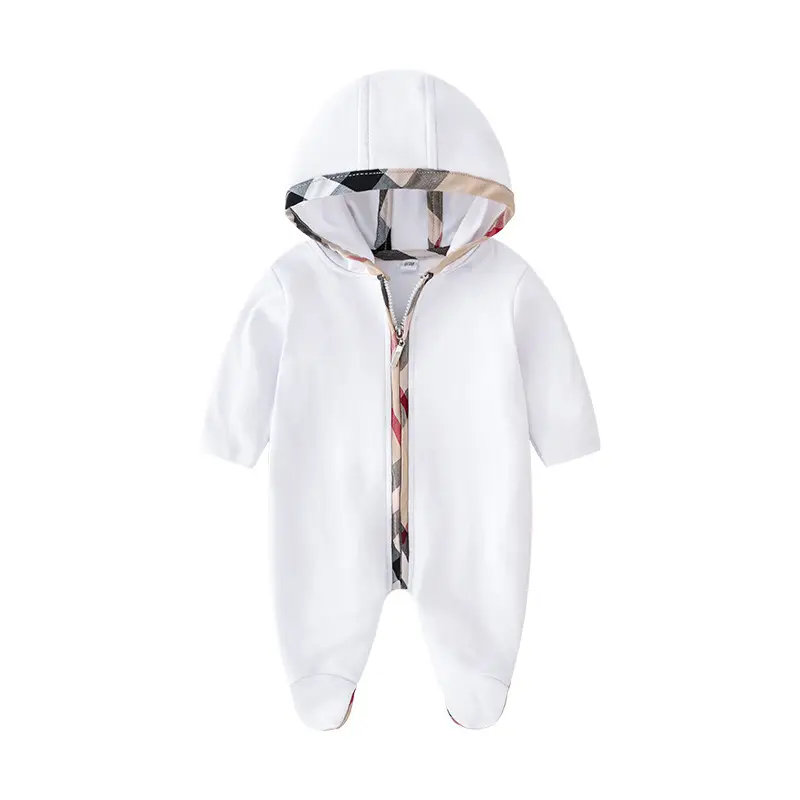 Newborn Baby Hooded Romper White Long Sleeve