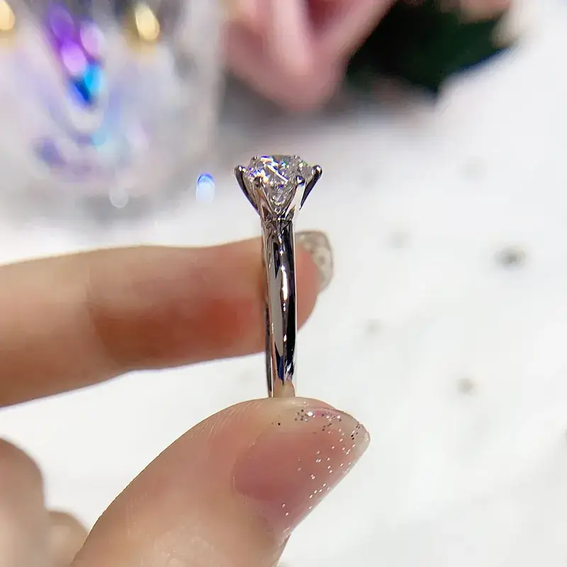 Moissanite Ring with 6 Claw Diamond Open Design - Image 3