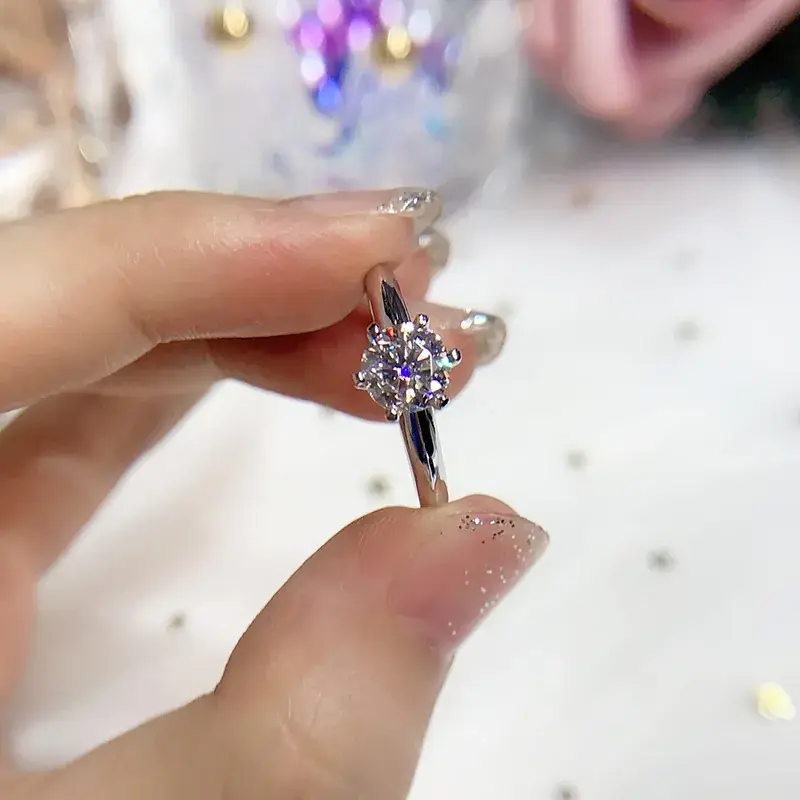 Moissanite Ring with 6 Claw Diamond Open Design - Image 4