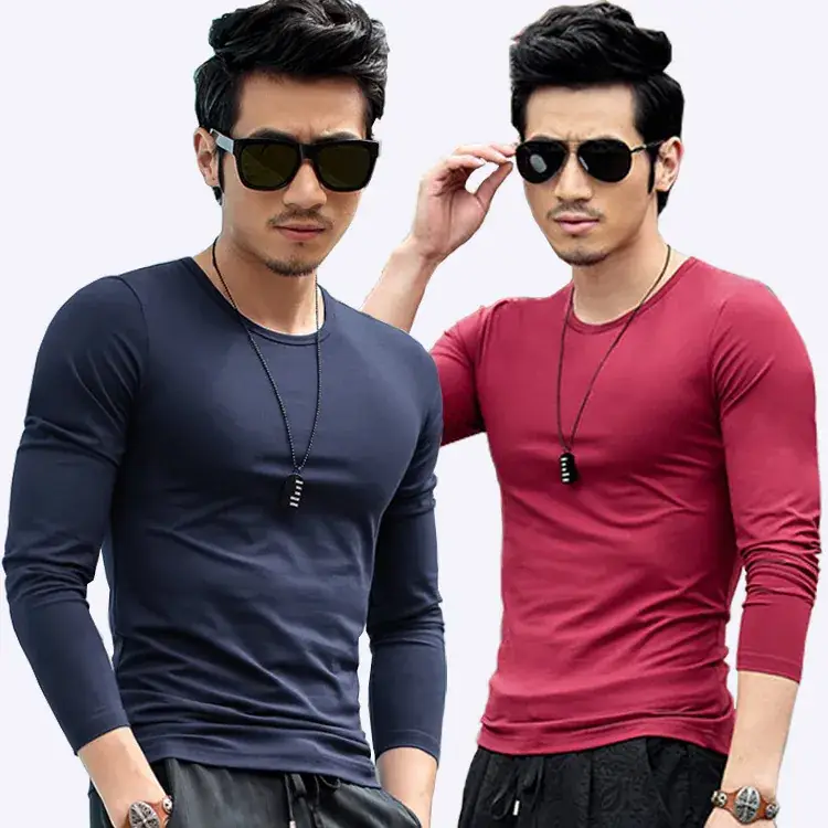 Men V-Neck Long Sleeve T-Shirt White 2019 - Image 13