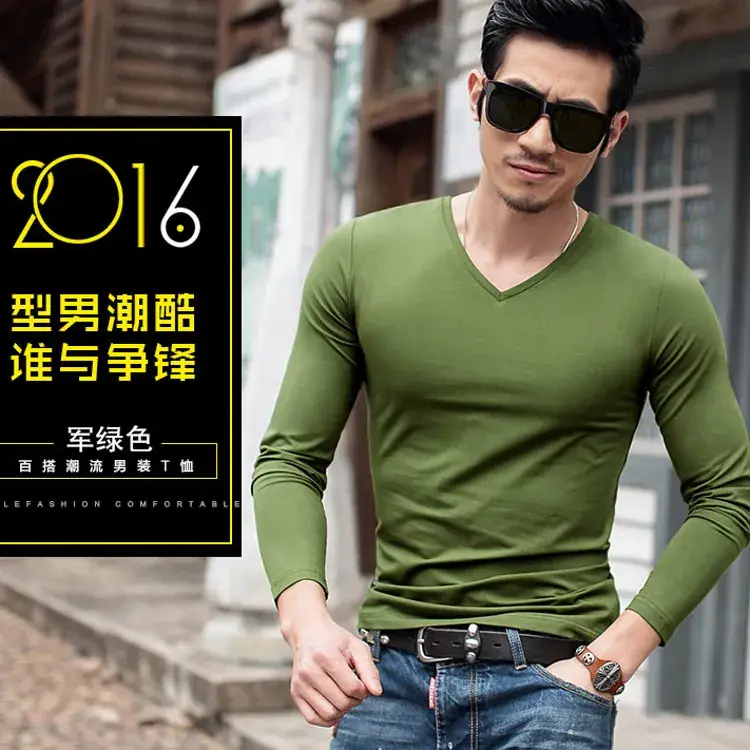 Men V-Neck Long Sleeve T-Shirt White 2019 - Image 12