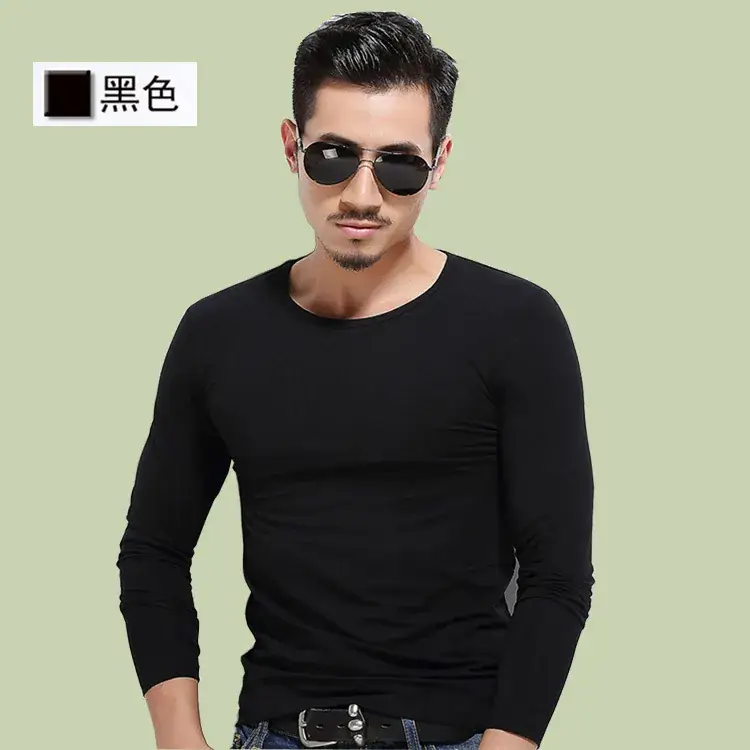 Men V-Neck Long Sleeve T-Shirt White 2019 - Image 2