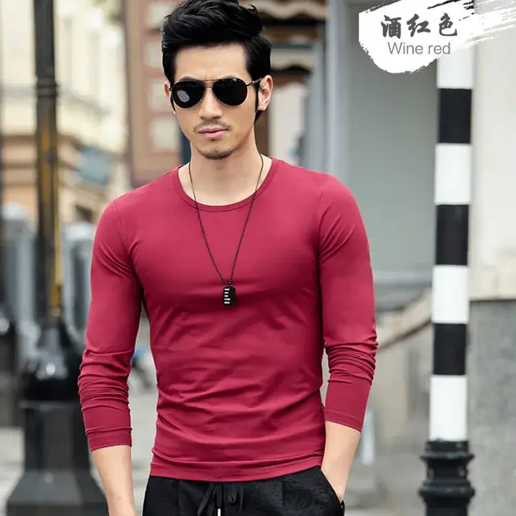 Men V-Neck Long Sleeve T-Shirt White 2019 - Image 3