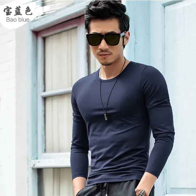 Men V-Neck Long Sleeve T-Shirt White 2019 - Image 4