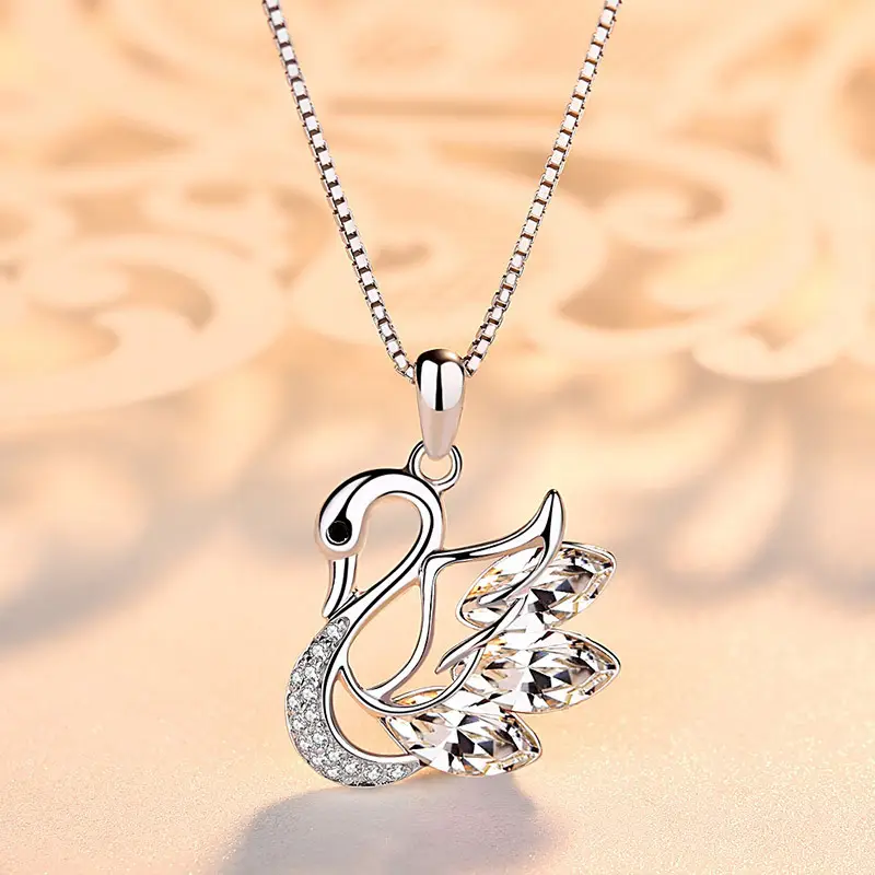 Swan Pendant Necklace with Blue Zircon & Silver Chain - Image 4