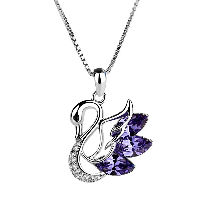 Swan Pendant Necklace with Blue Zircon & Silver Chain - Image 5