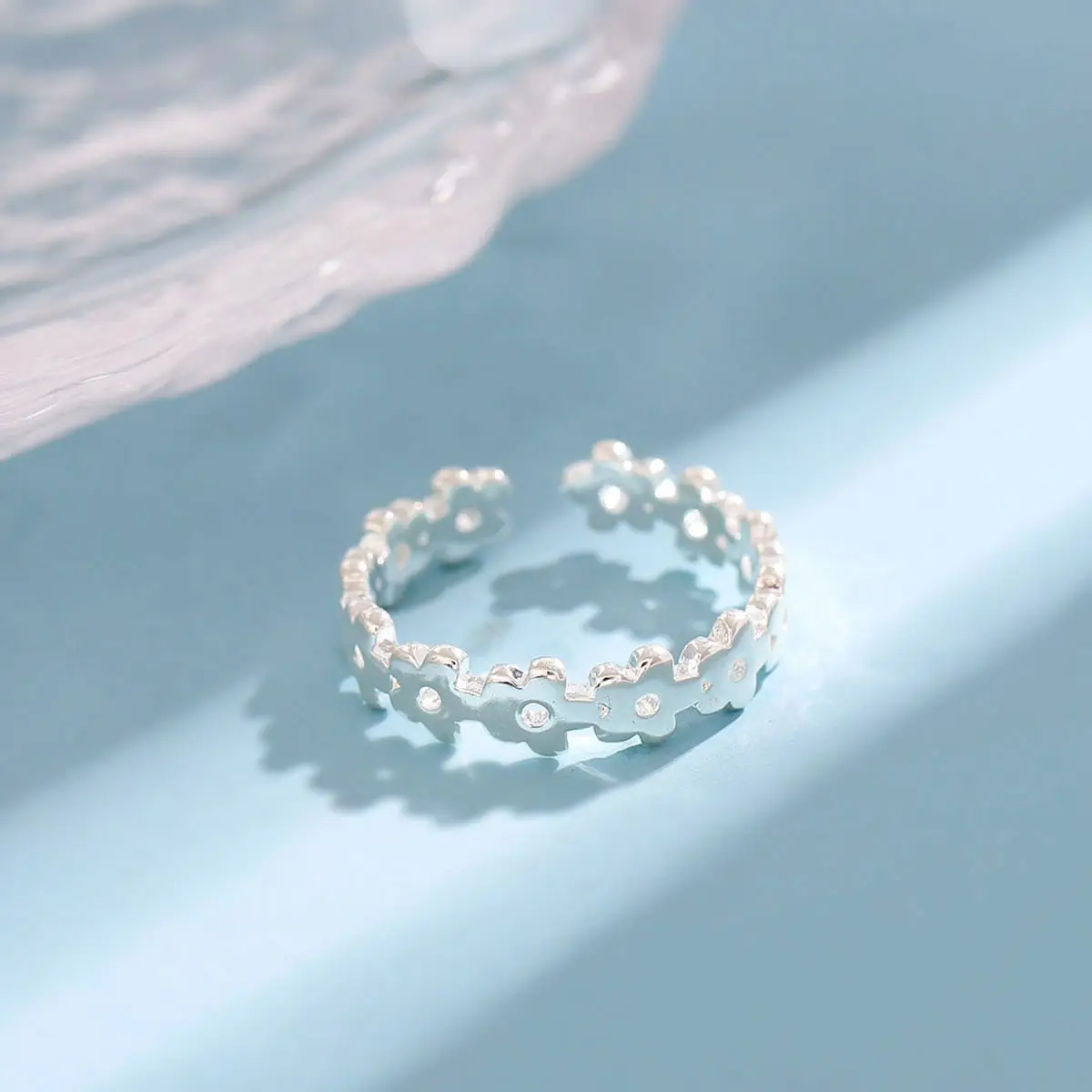 Korean Style Open Ring with Flower Cut Out Silver