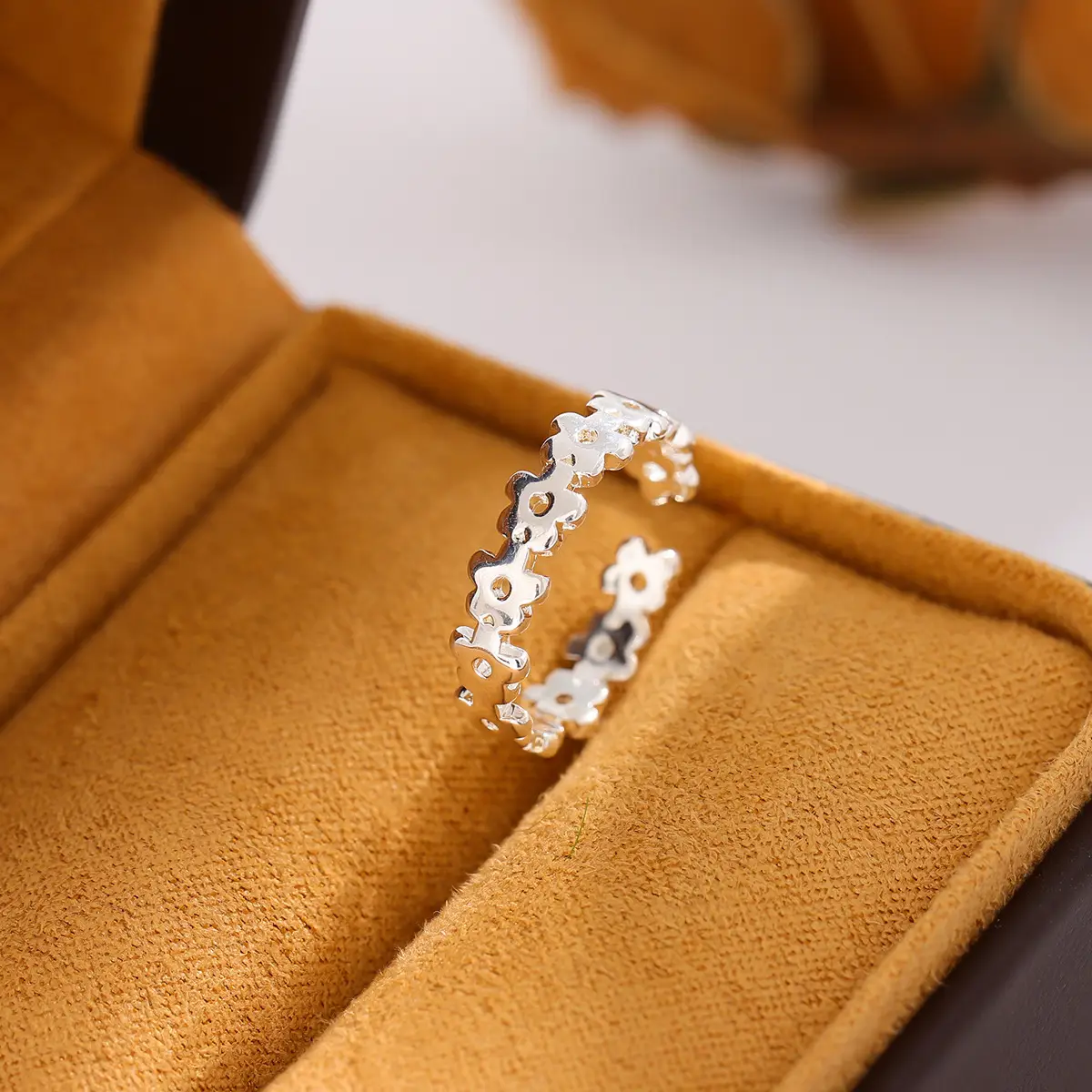 Korean Style Open Ring with Flower Cut Out Silver