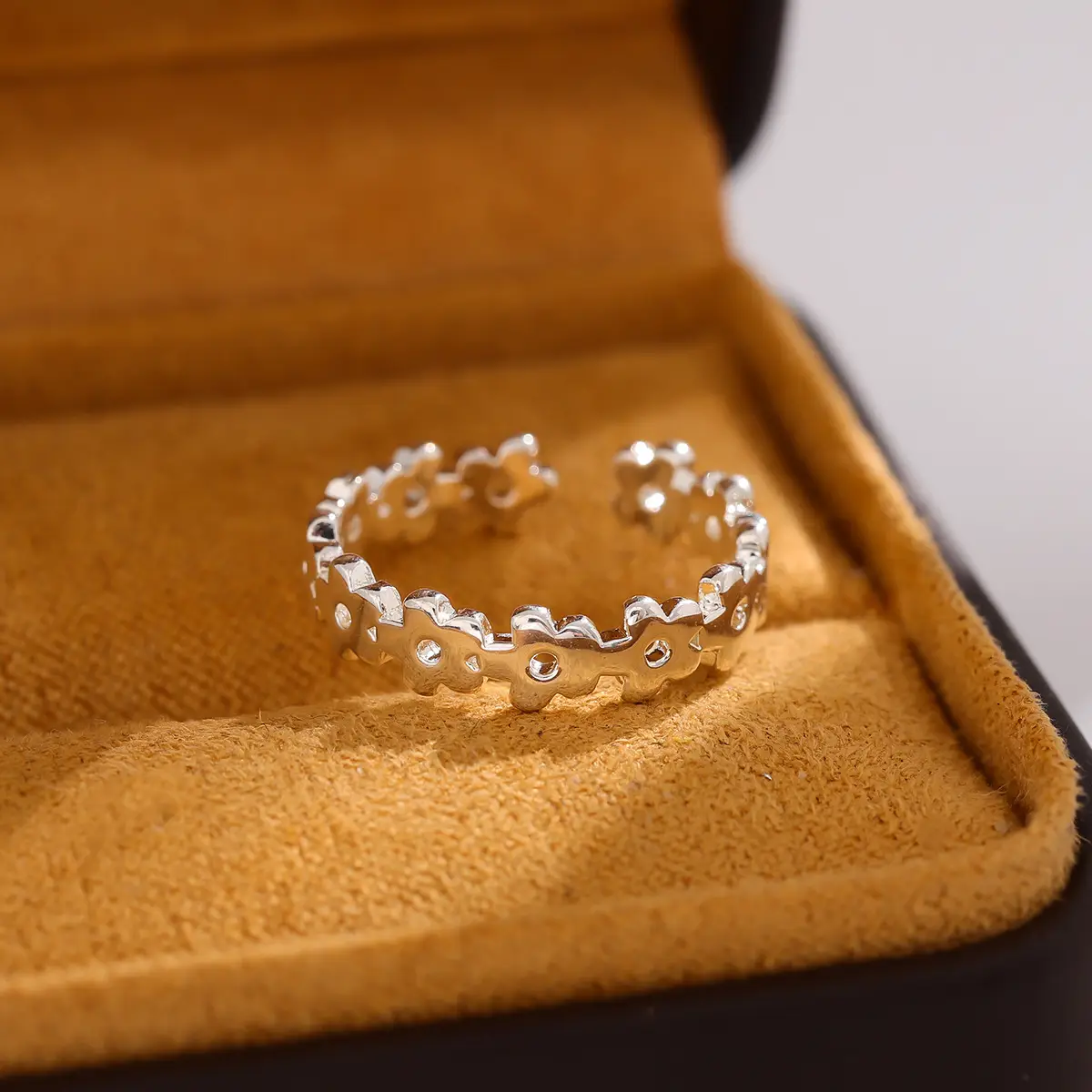 Korean Style Open Ring with Flower Cut Out Silver