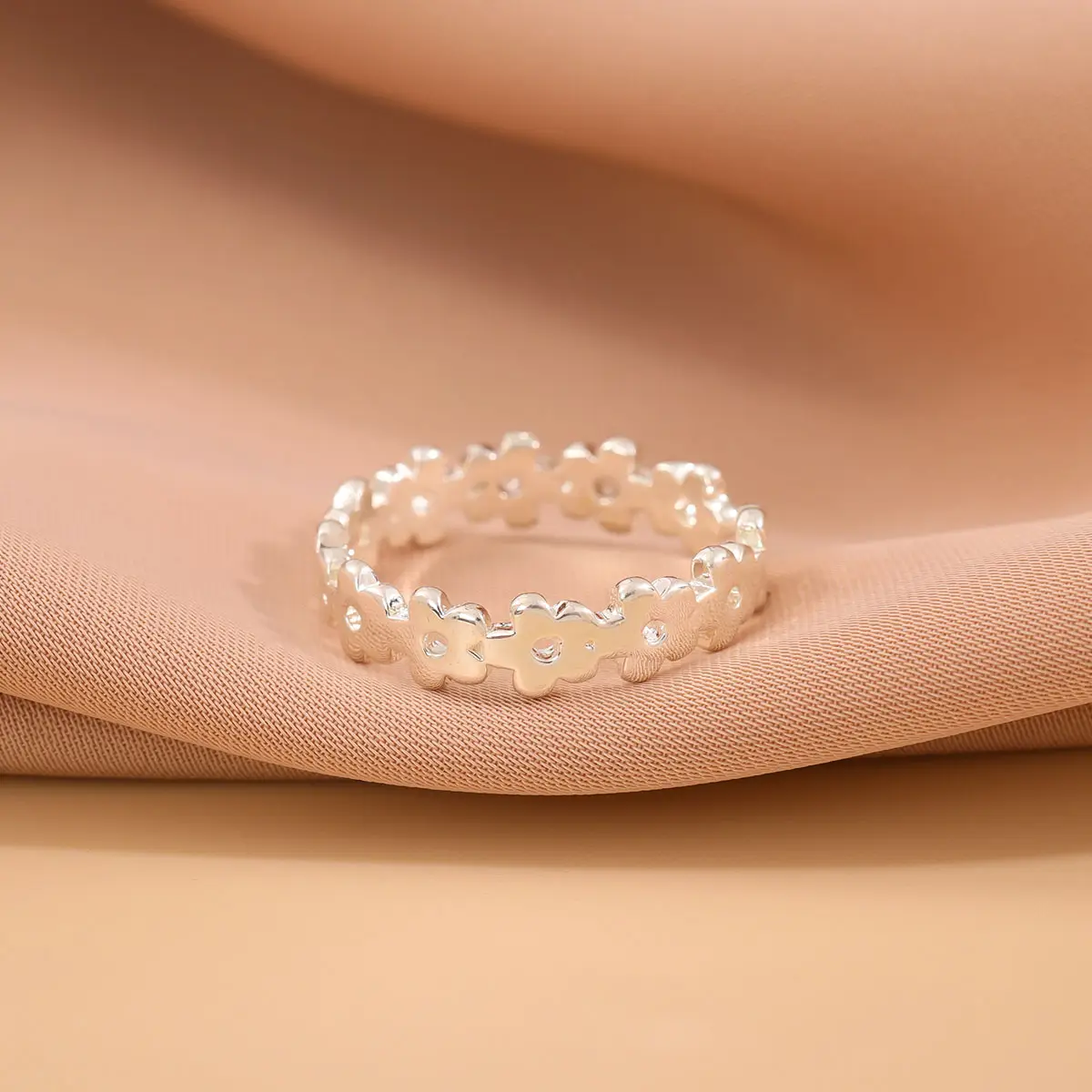 Korean Style Open Ring with Flower Cut Out Silver