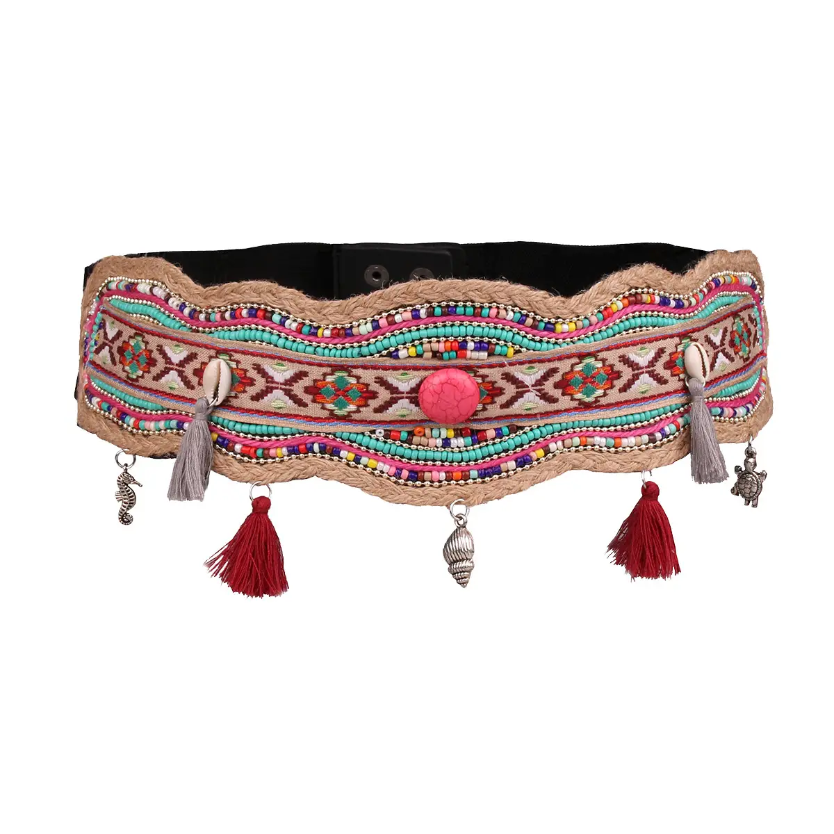 New Ethnic Beaded Hemp Rope Waist Belt with Tassel - Image 7