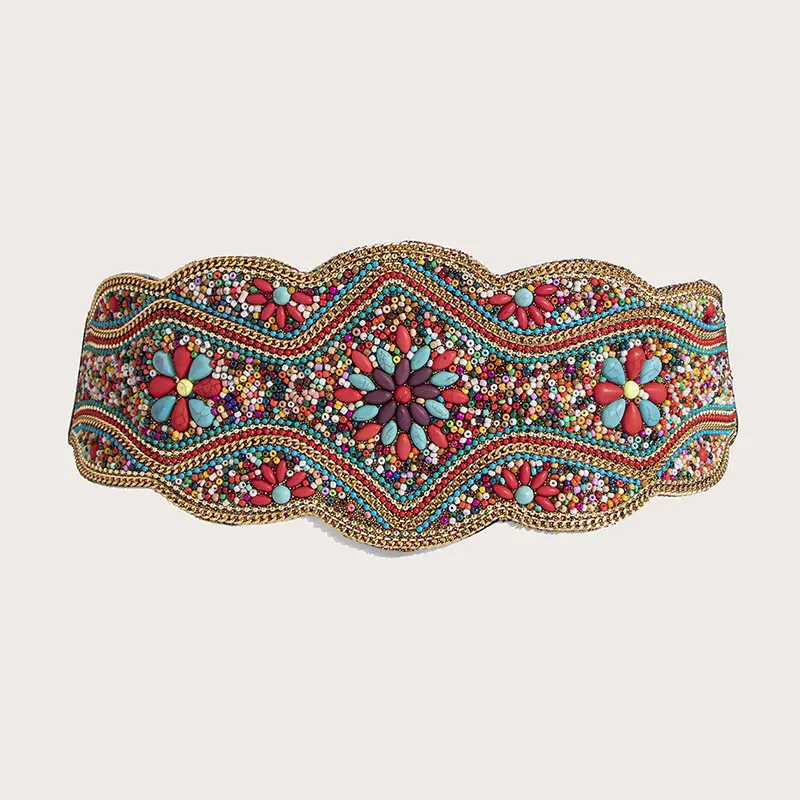 New Ethnic Beaded Hemp Rope Waist Belt with Tassel - Image 2