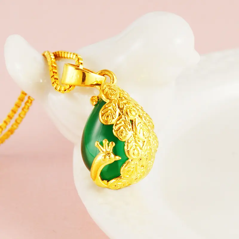 Green Peacock Pendant Gold Plated Women's Jewelry - Image 3
