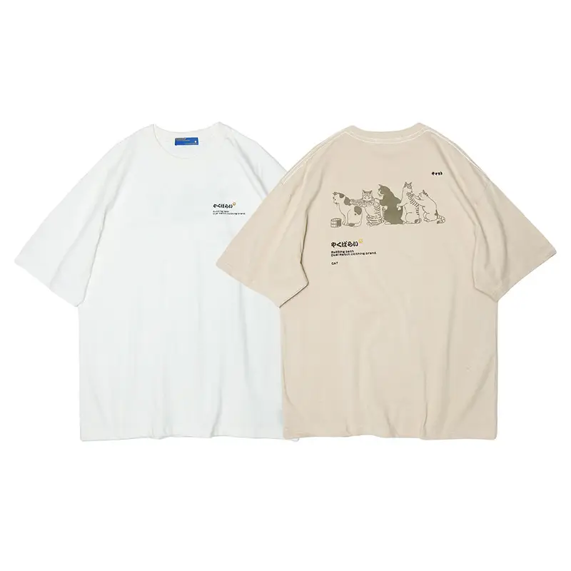 Men White Meow Print T-Shirt New Arrival - Image 3