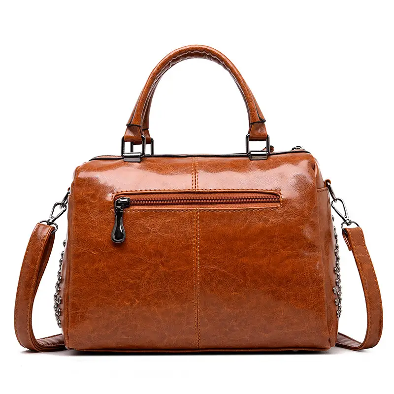 2019 Korean Rivet Women's Brown Leather Shoulder Bag