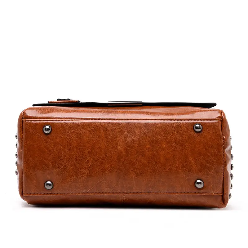 2019 Korean Rivet Women's Brown Leather Shoulder Bag