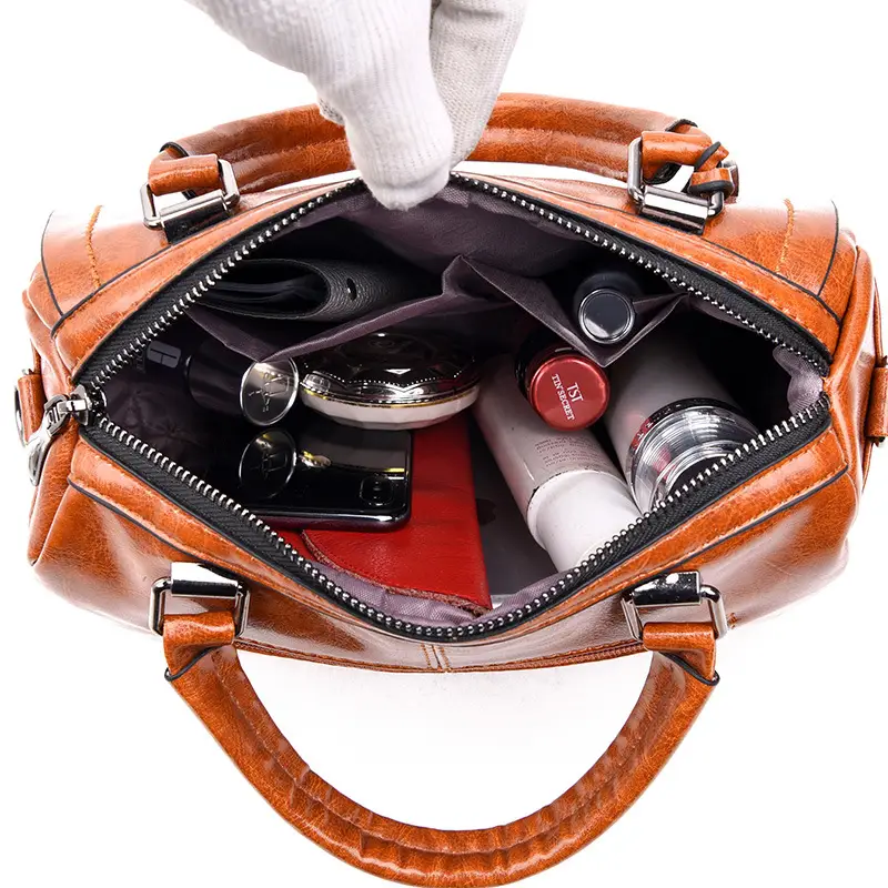 2019 Korean Rivet Women's Brown Leather Shoulder Bag