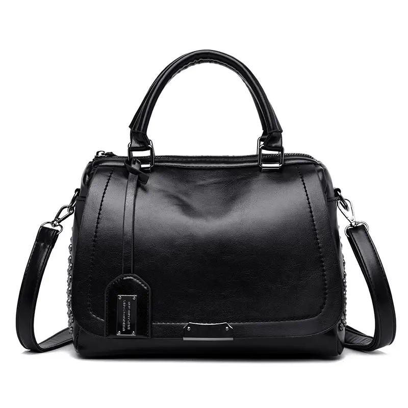 2019 Korean Rivet Women's Brown Leather Shoulder Bag