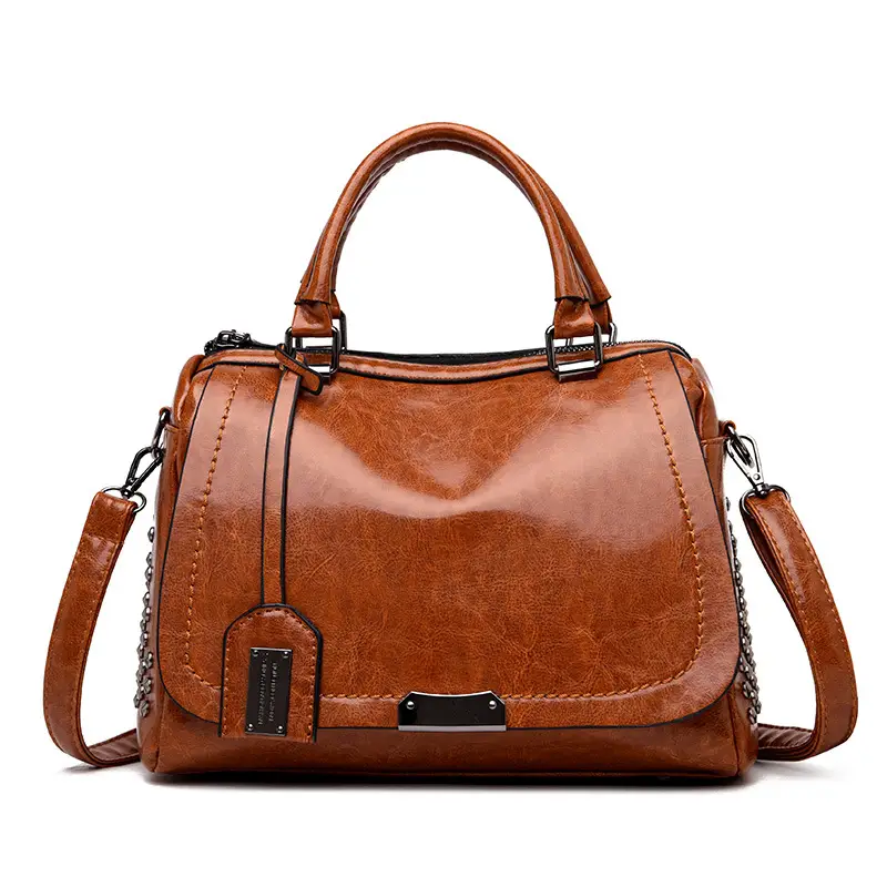2019 Korean Rivet Women's Brown Leather Shoulder Bag