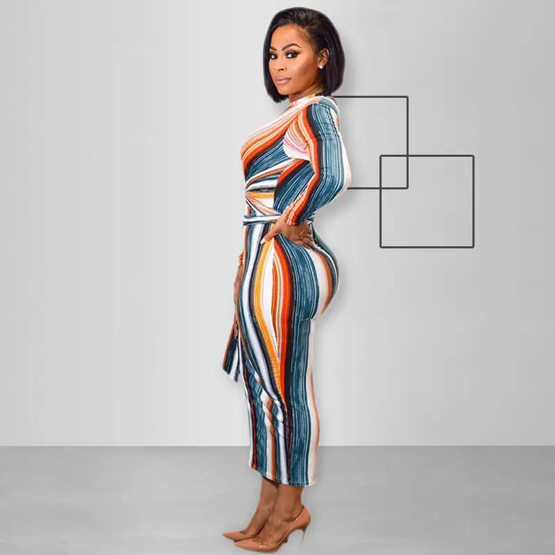 Striped Tight Fit Long Sleeve Women's Dress