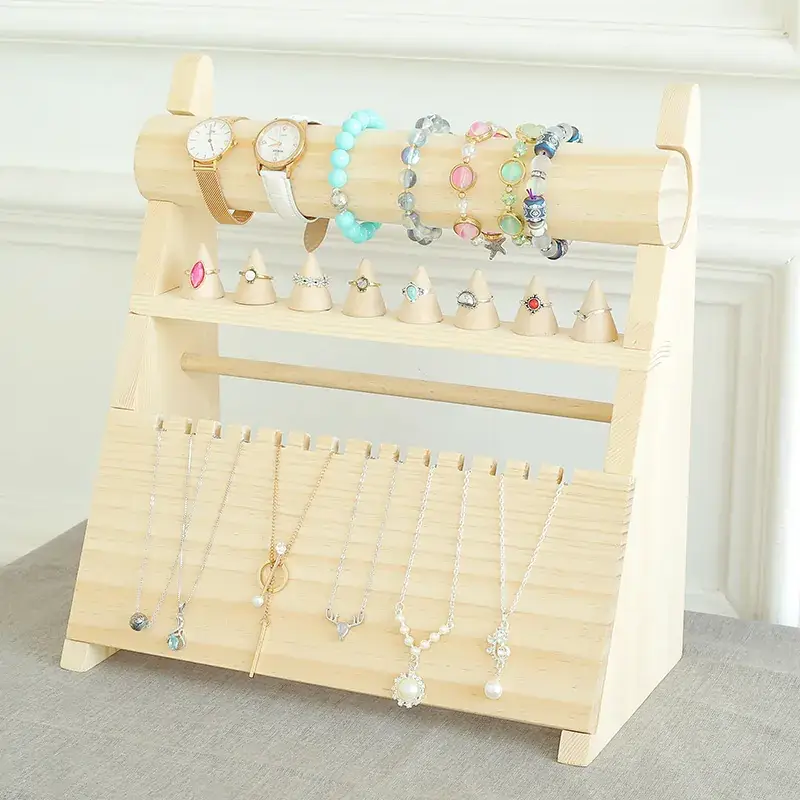 Solid Wood Jewelry Rack with 144 Hooks - Image 3