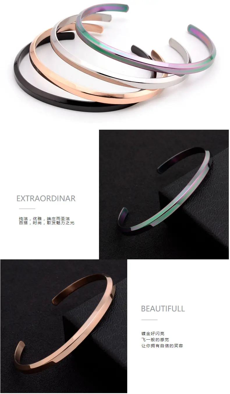 Stainless Steel Open C-Bracelet for Men Women — feature 7