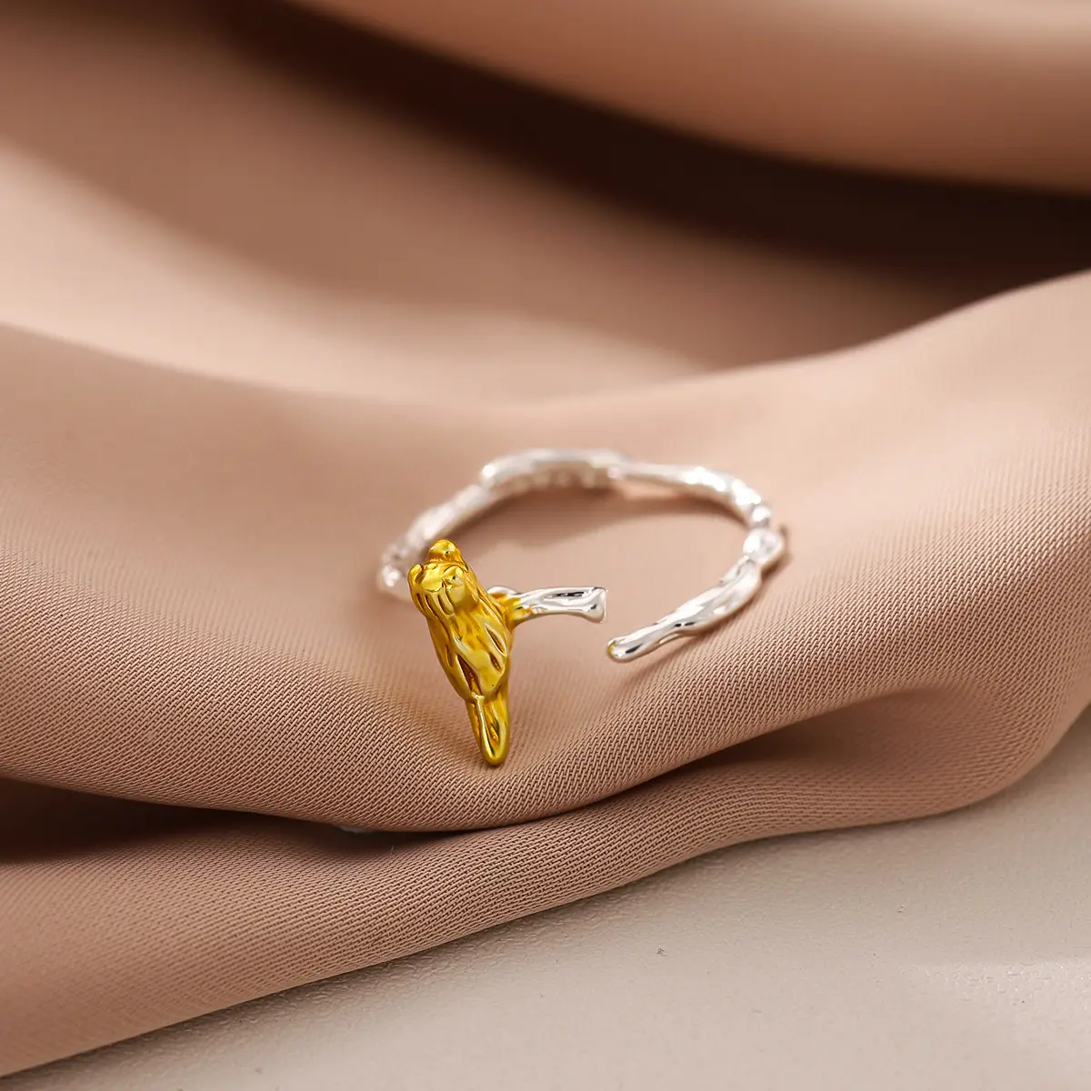 Women's Gold Plated Bird Ring with Open Design