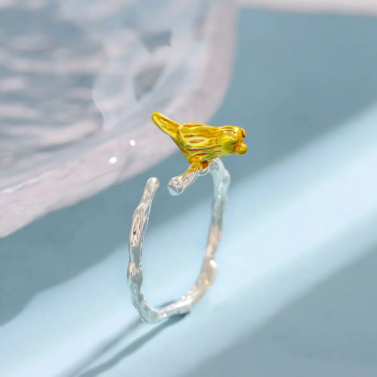 Women's Gold Plated Bird Ring with Open Design