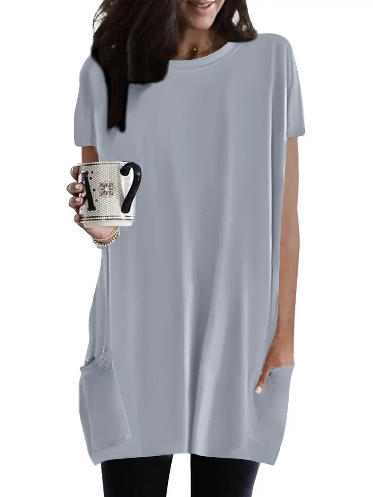 Women Pink Round Neck T-Shirt with Flap Pocket - Image 10