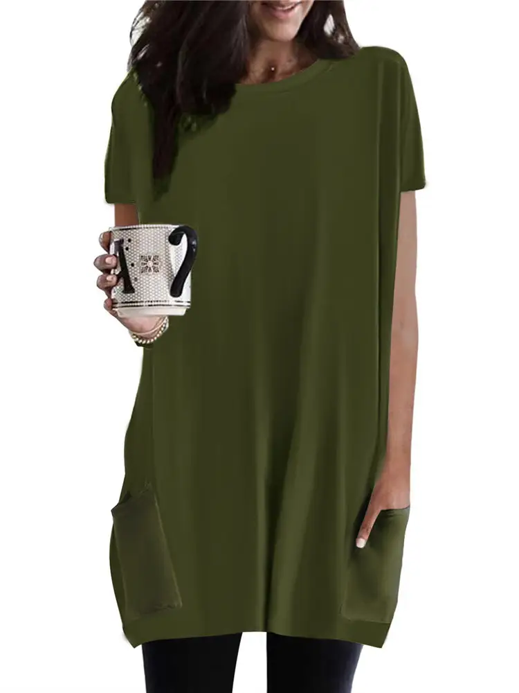 Women Pink Round Neck T-Shirt with Flap Pocket - Image 11