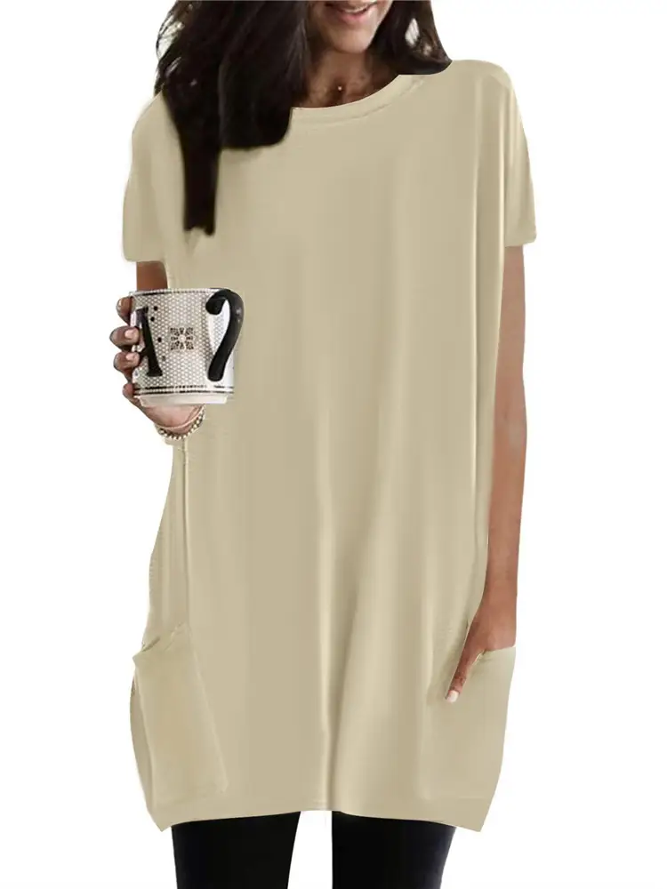 Women Pink Round Neck T-Shirt with Flap Pocket - Image 12