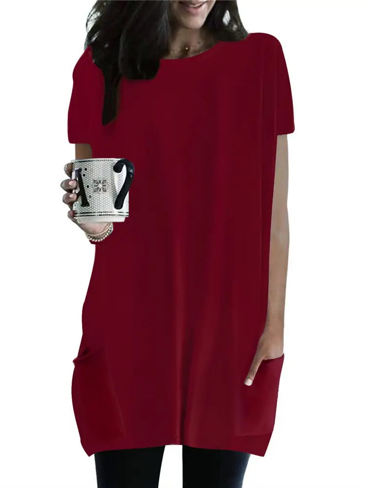 Women Pink Round Neck T-Shirt with Flap Pocket - Image 13